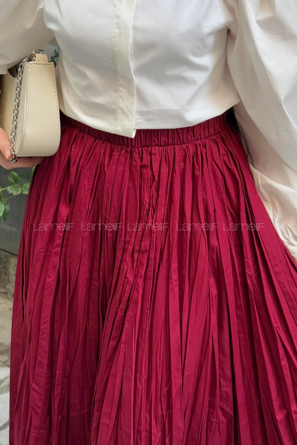 Lamelif Kraşlı Tesettür Etek Bordo