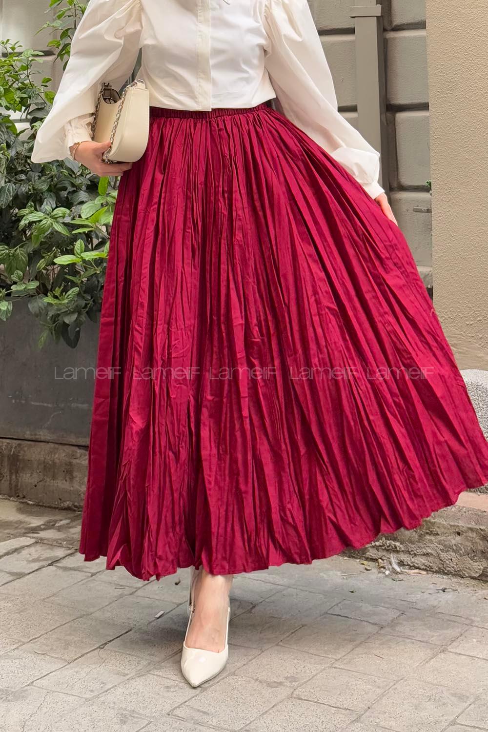 Lamelif Kraşlı Tesettür Etek Bordo