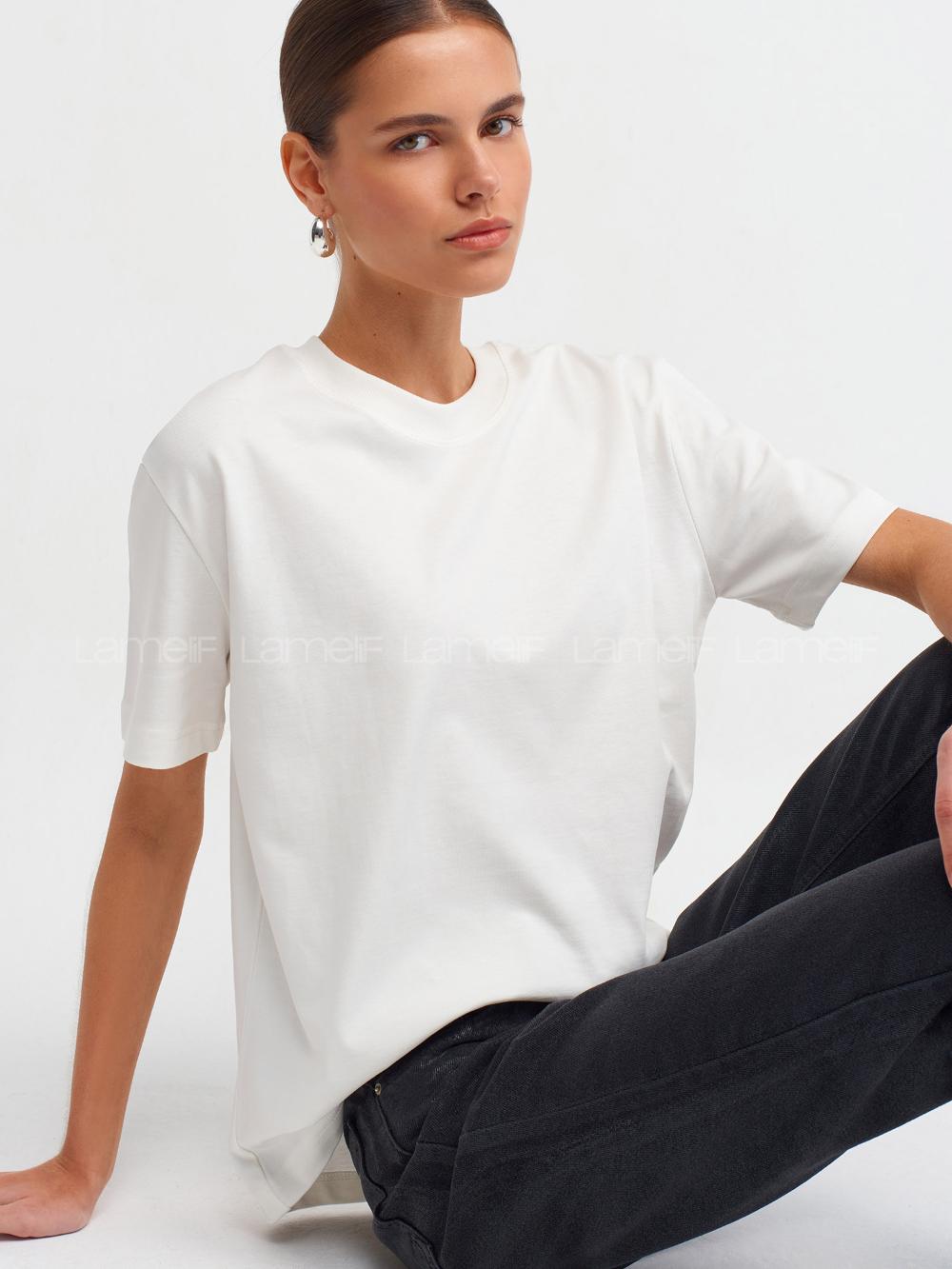 Ecru Crew Neck Short Arm Cotton Fabric Unprinted T-shirt