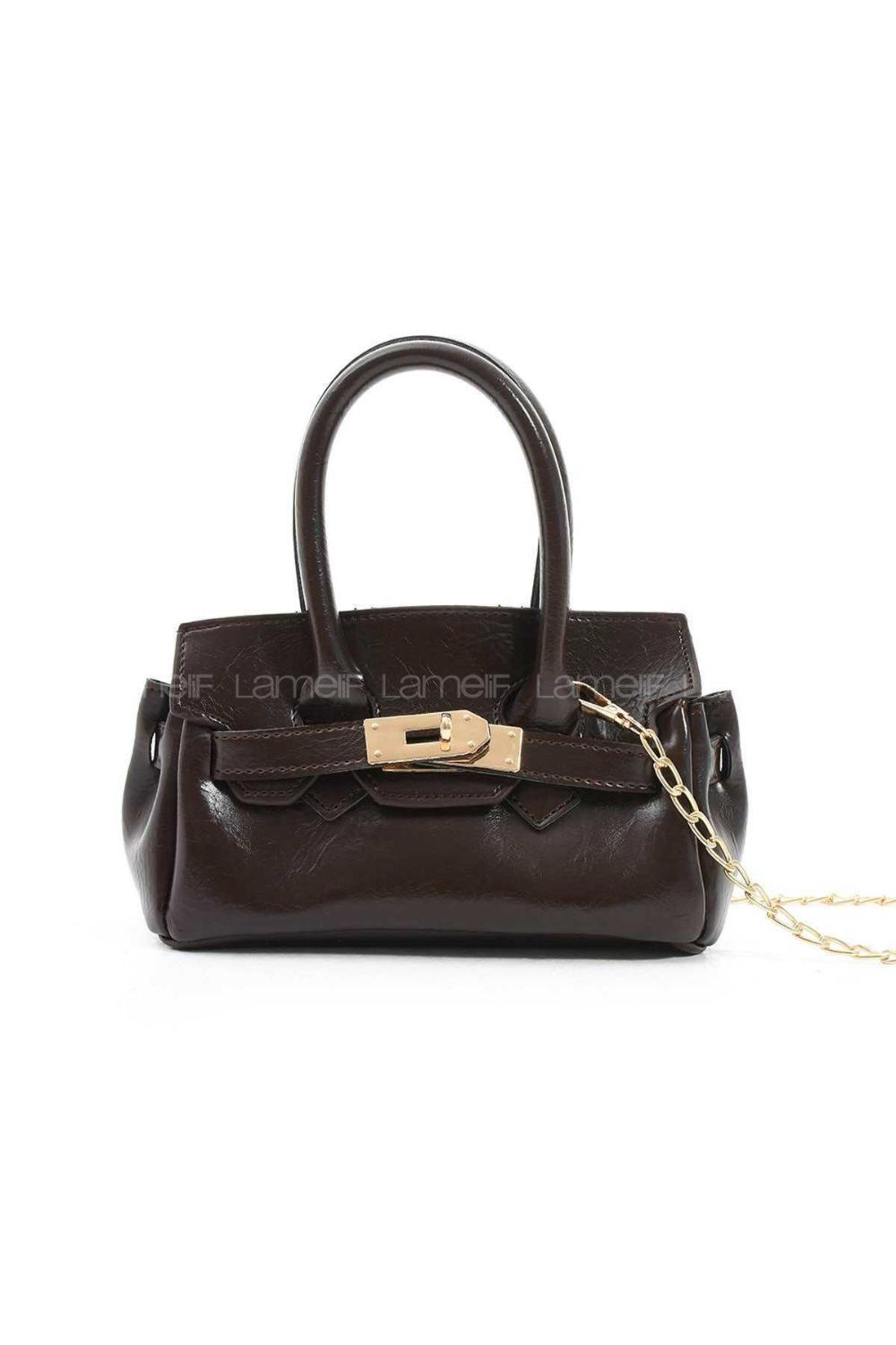 Lamelif Elly Tokalı Gold Askılı Çapraz Çanta Acı Kahve
