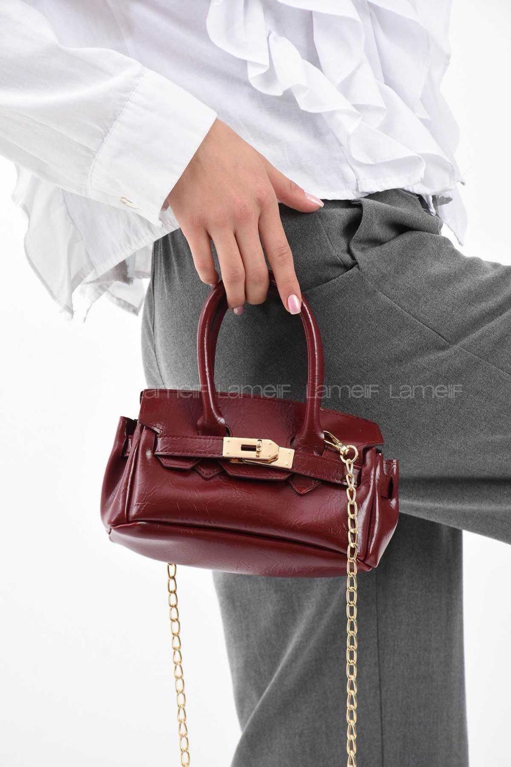 Lamelif Elly Tokalı Gold Askılı Çapraz Çanta Bordo