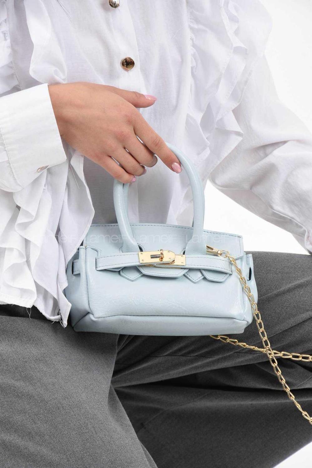 Lamelif Elly Tokalı Gold Askılı Çapraz Çanta Buz Mavisi