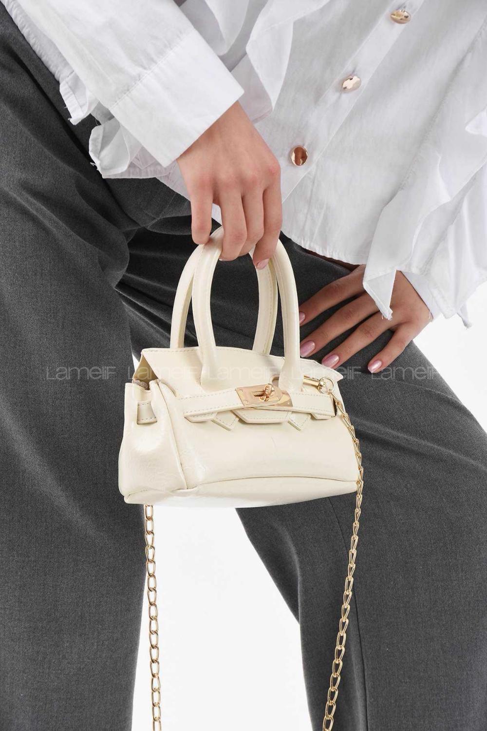 Lamelif Elly Tokalı Gold Askılı Çapraz Çanta Krem