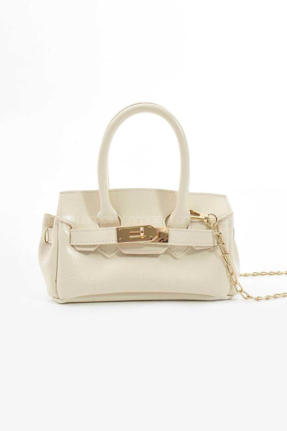 Lamelif Elly Tokalı Gold Askılı Çapraz Çanta Krem