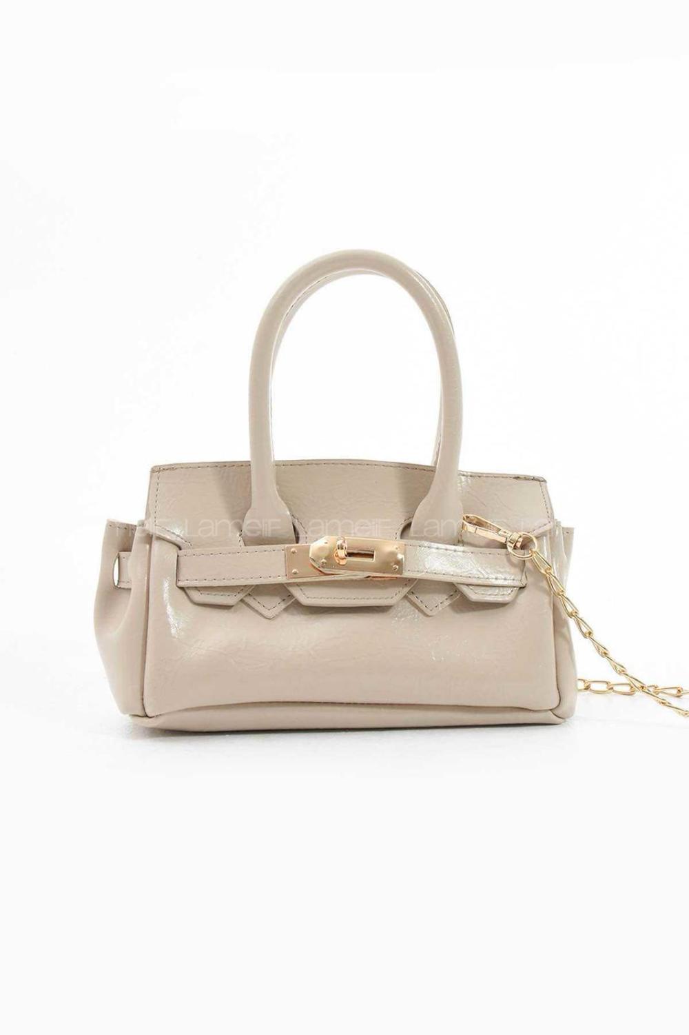 Lamelif Elly Tokalı Gold Askılı Çapraz Çanta Vizonrengi