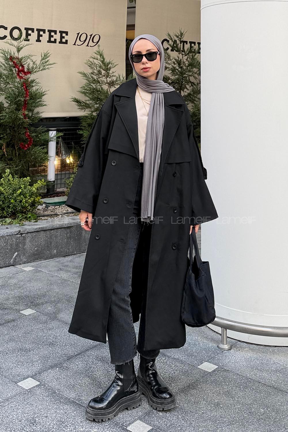 Black Long Arm Cotton Trench Coat
