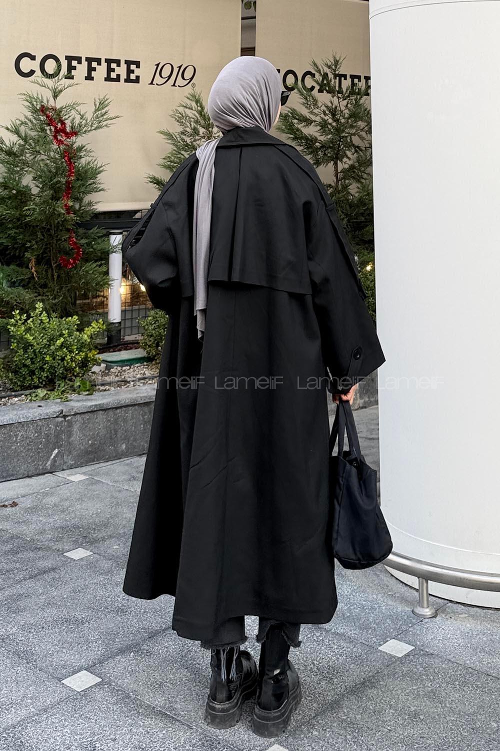 Black Long Arm Cotton Trench Coat