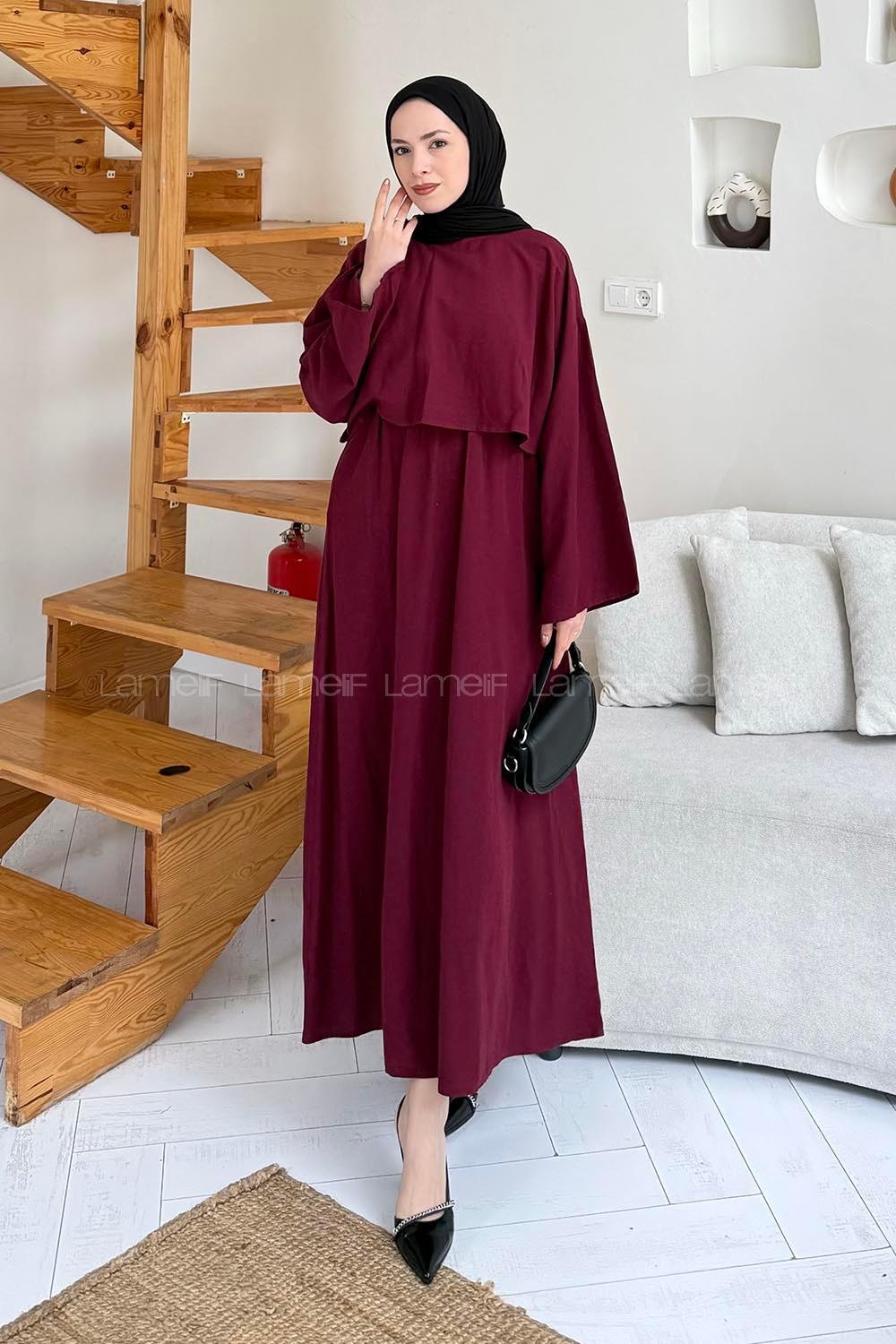 Lamelif Etekli Tesettür Takım Bordo