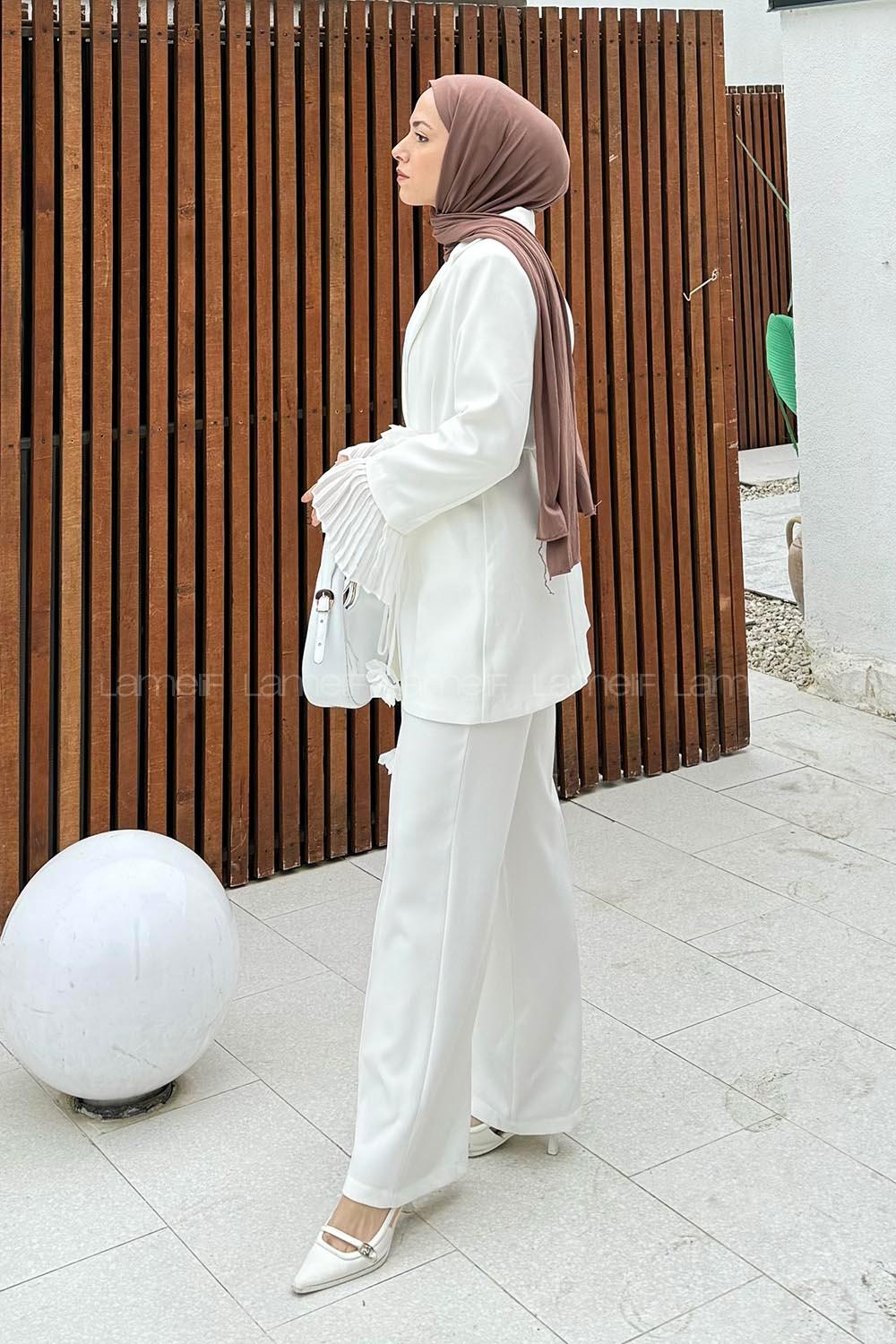 Lamelif Bağlamalı İkili Tesettür Takım Beyaz