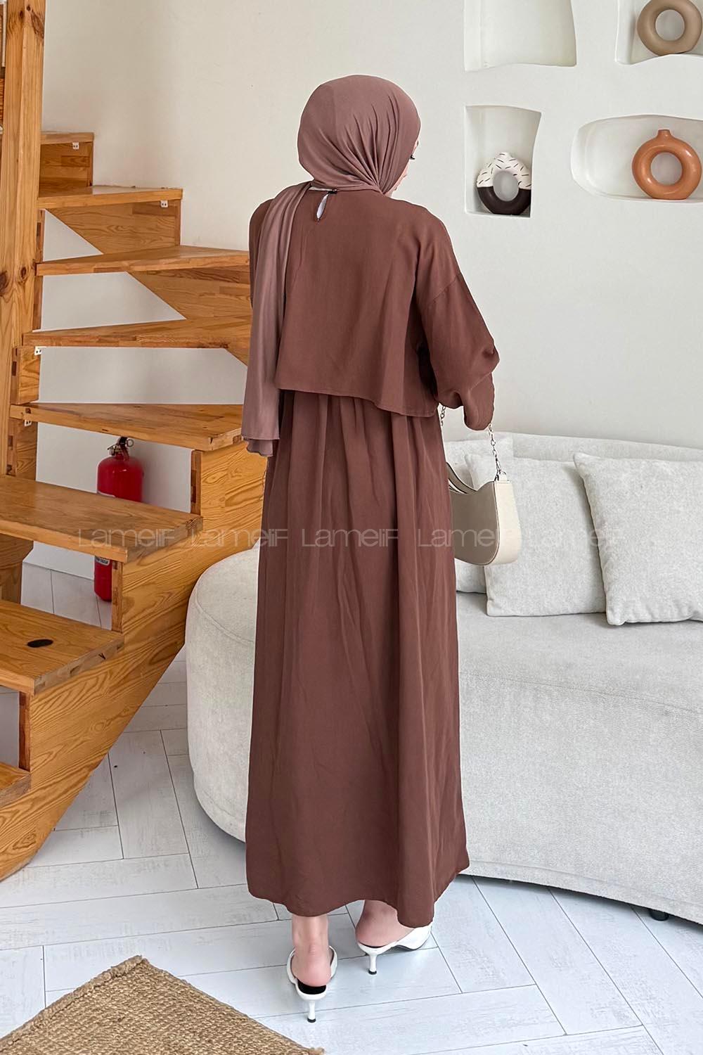 Lamelif Etekli Tesettür Takım Kahve
