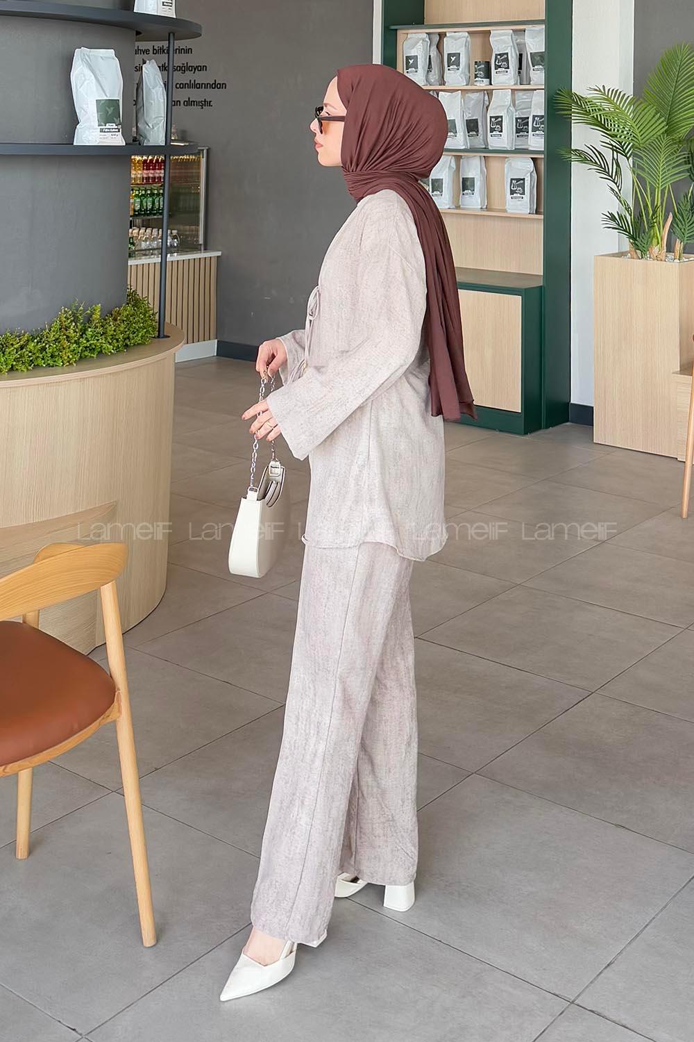 Lamelif Batikli Keten Takım Soft Kahve