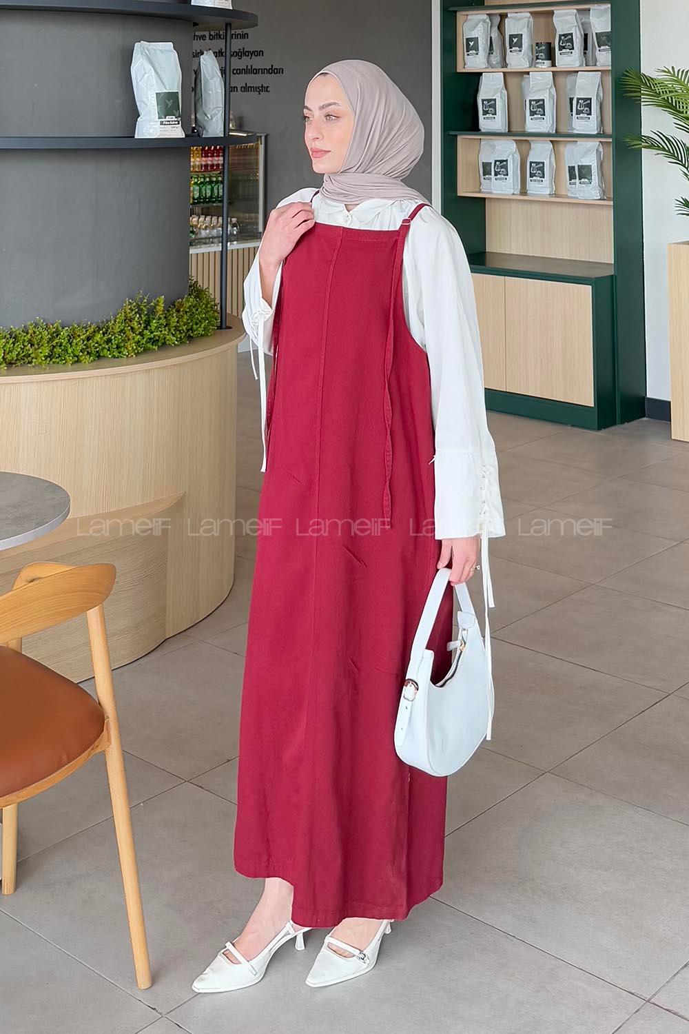 Lamelif Gabardin Tesettür Jile Bordo