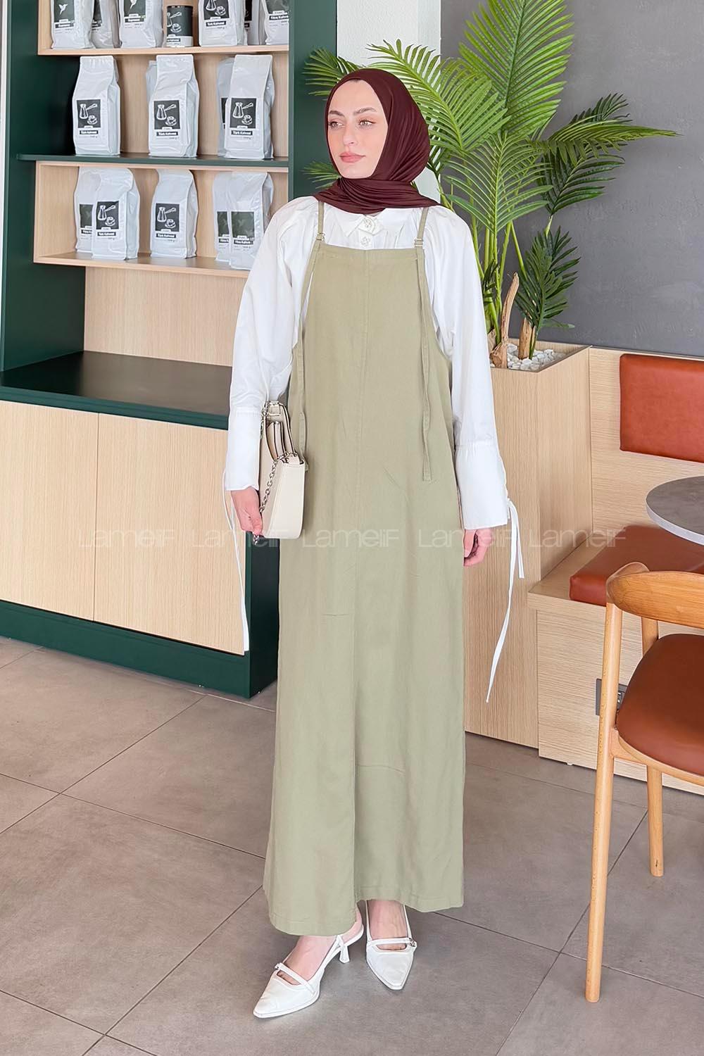 Lamelif Gabardin Tesettür Jile Çağla Yeşili