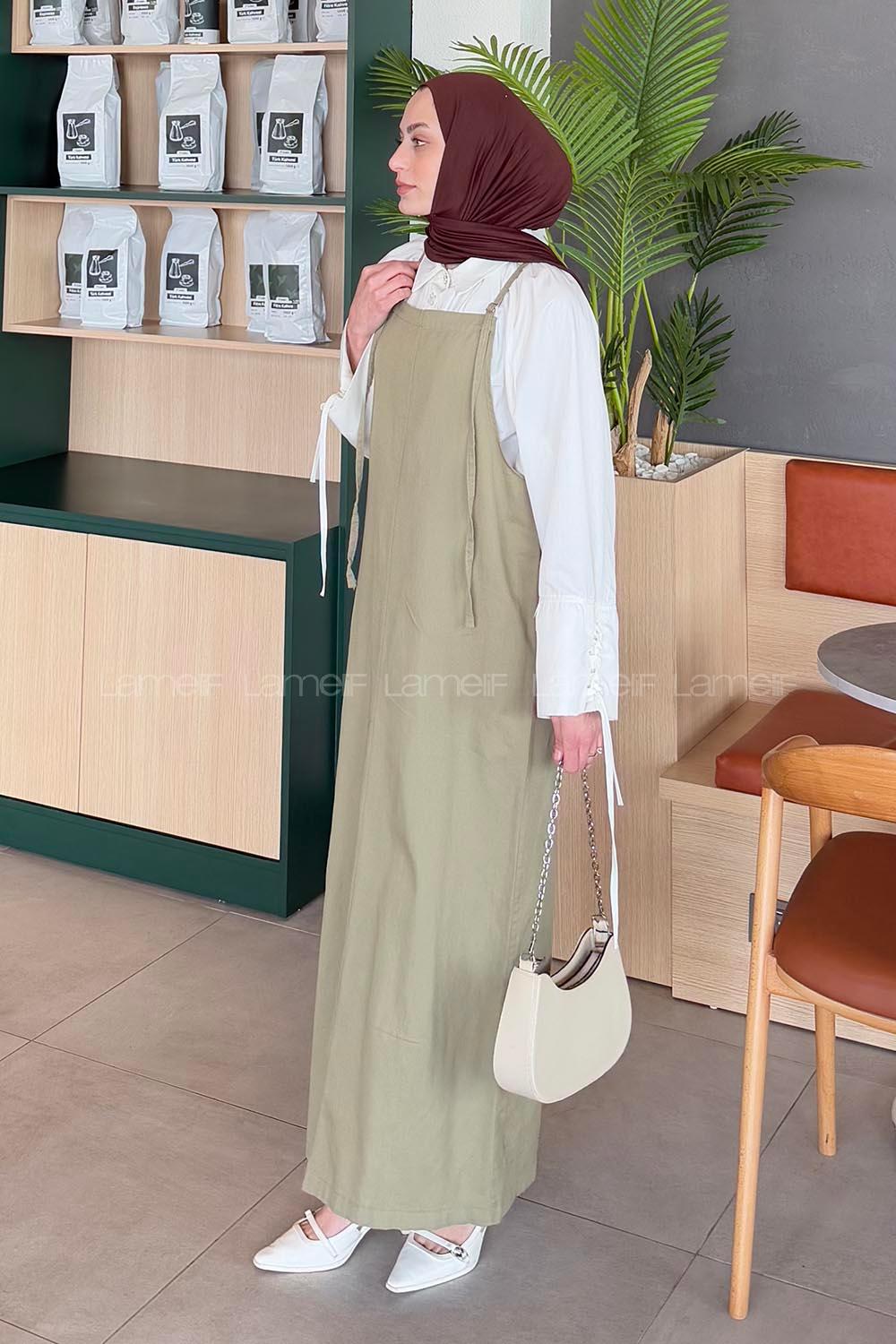 Lamelif Gabardin Tesettür Jile Çağla Yeşili