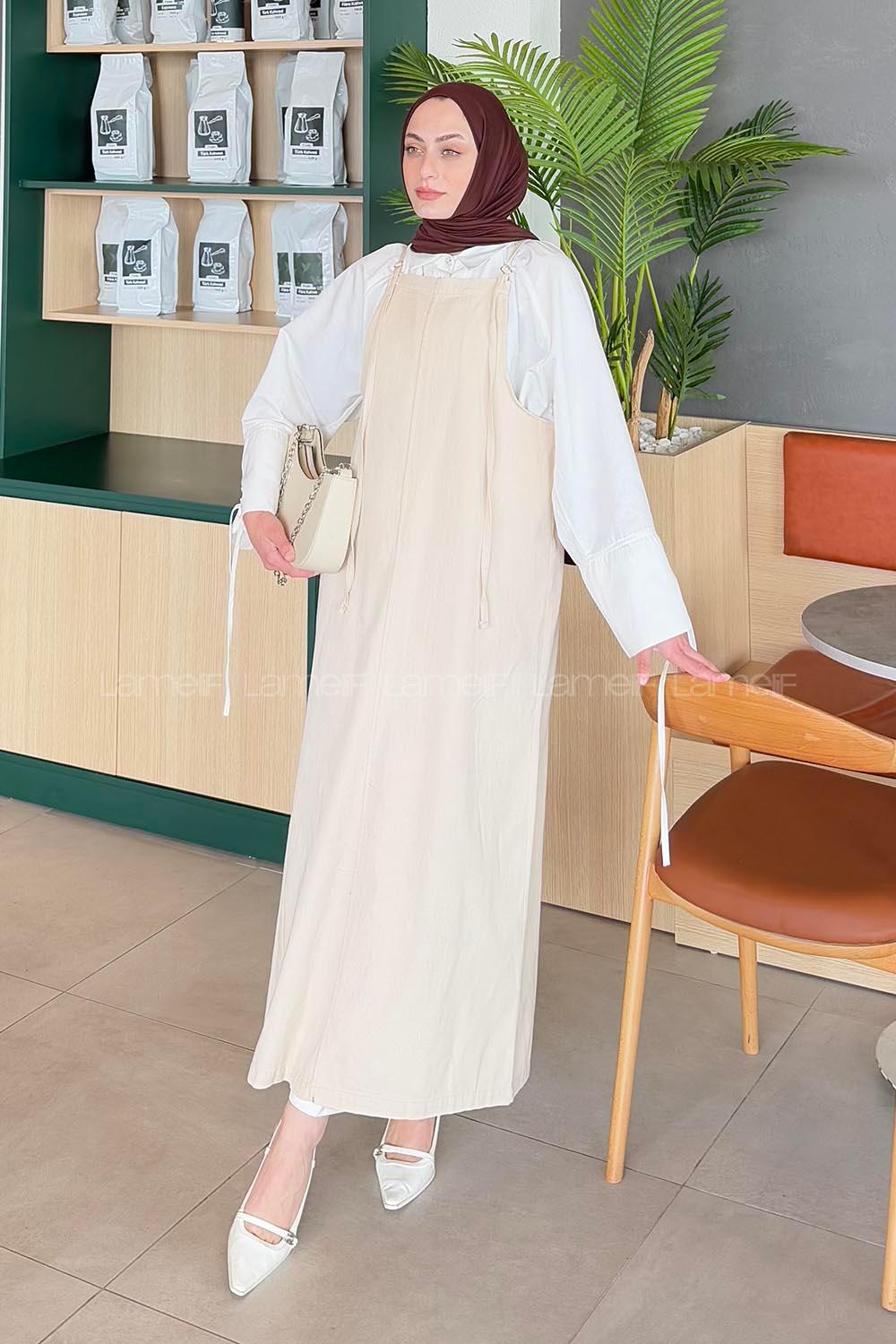 Lamelif Gabardin Tesettür Jile Krem