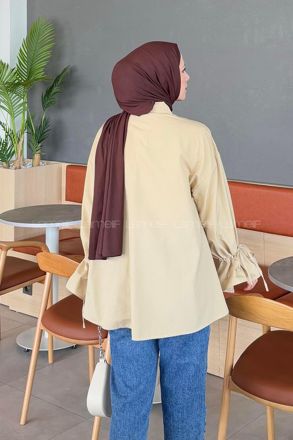 Lamelif Kol Tünel İp Detaylı Gömlek Bej