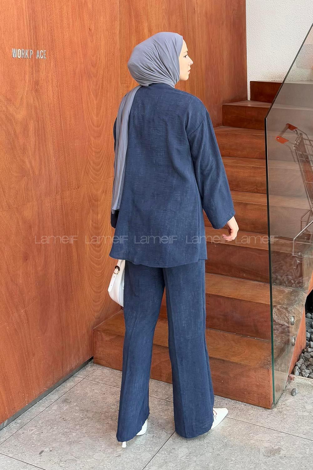 Lamelif Batikli Keten Takım Lacivert