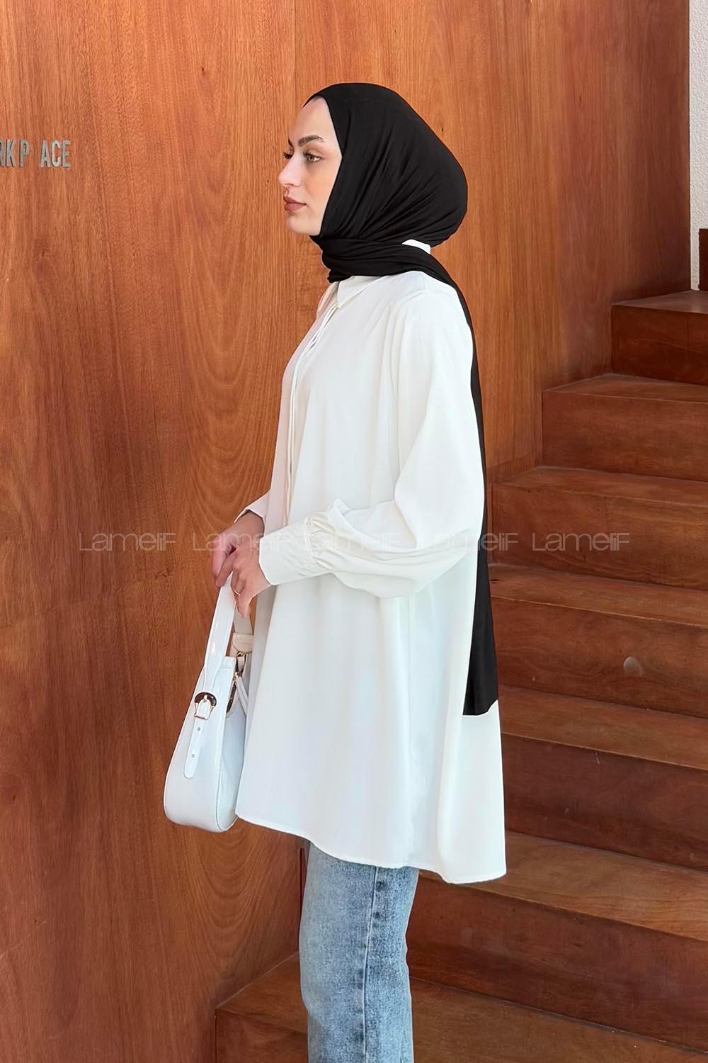 White Shirt Collar Cotton Lycra Tunic