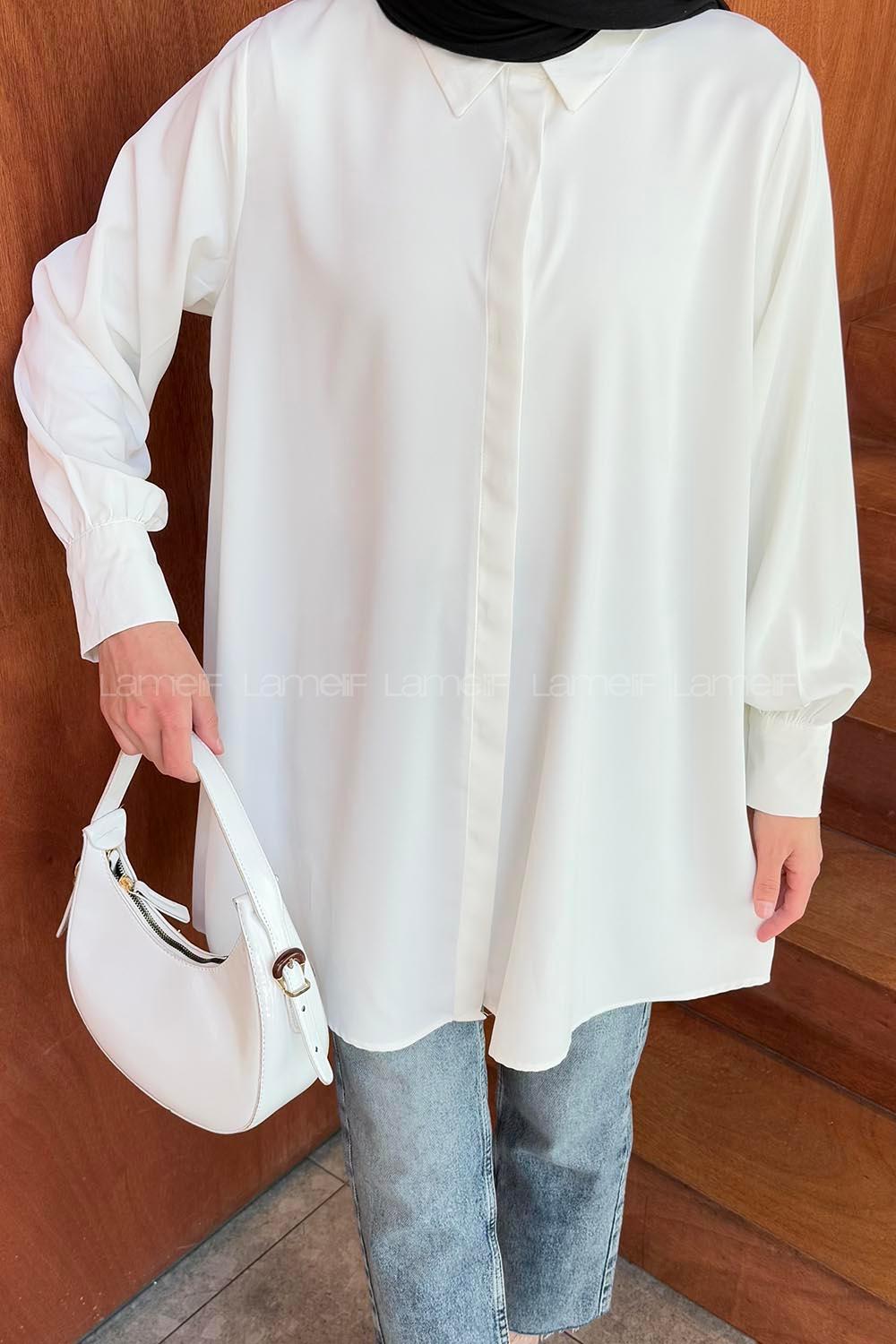 White Shirt Collar Cotton Lycra Tunic