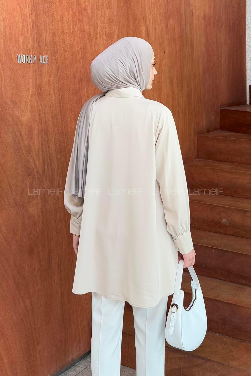 Stone Shirt Collar Cotton Lycra Tunic