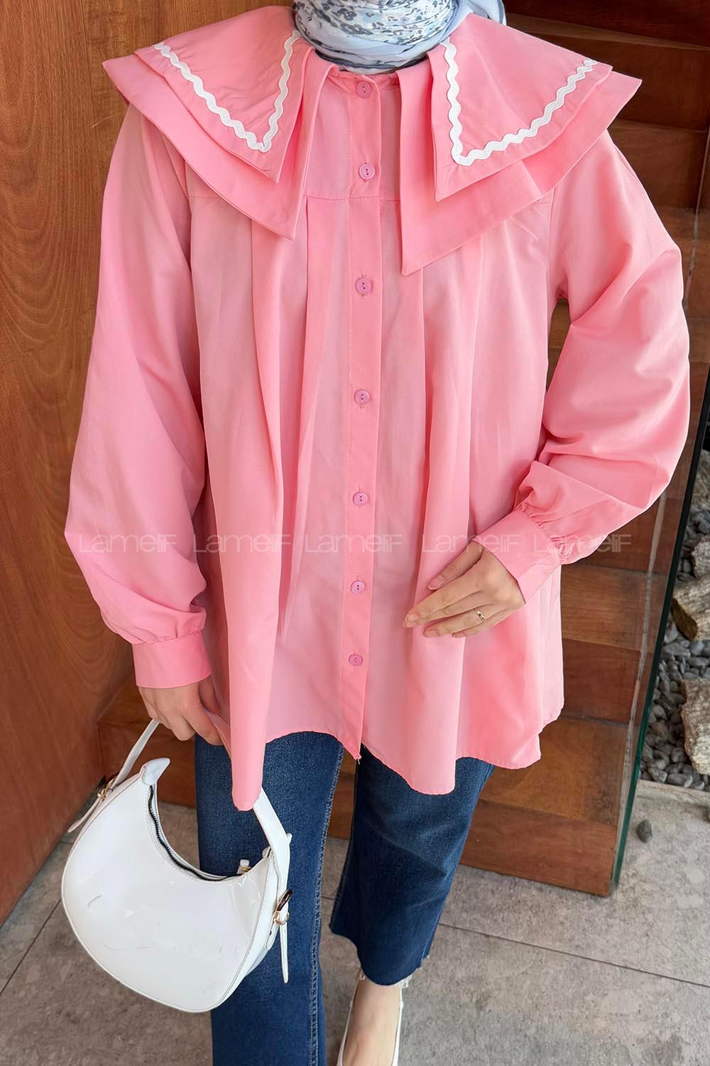 Lamelif Yaka Detaylı Luna Gömlek Yavru Ağzı