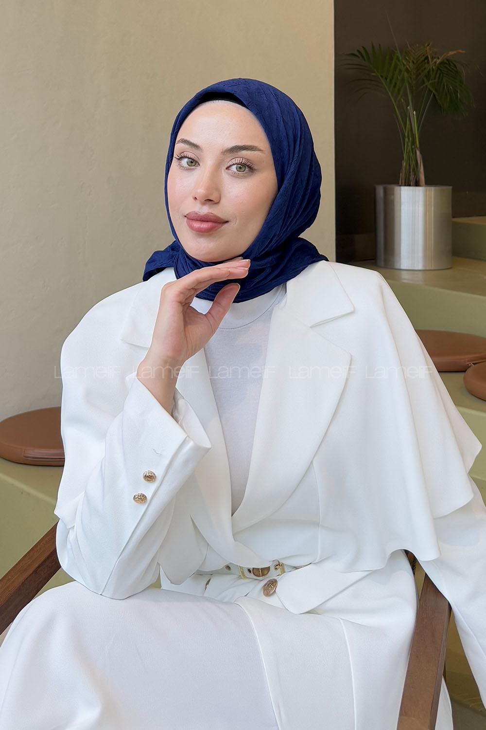 Midnight Blue Cotton Fabric Straight Scarf