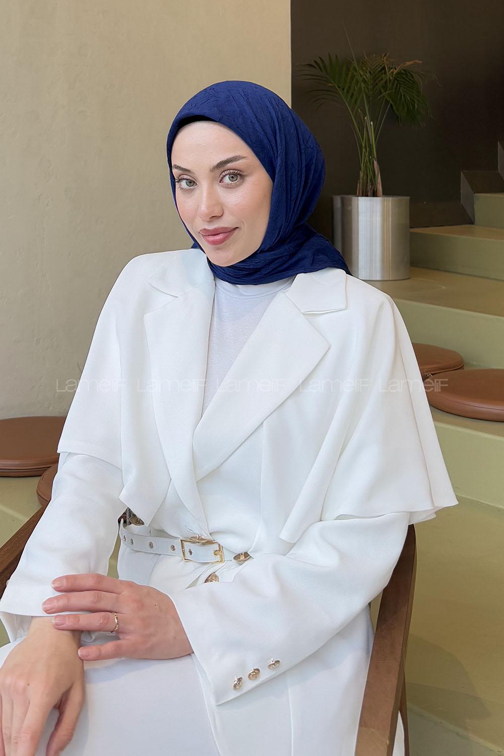 Midnight Blue Cotton Fabric Straight Scarf