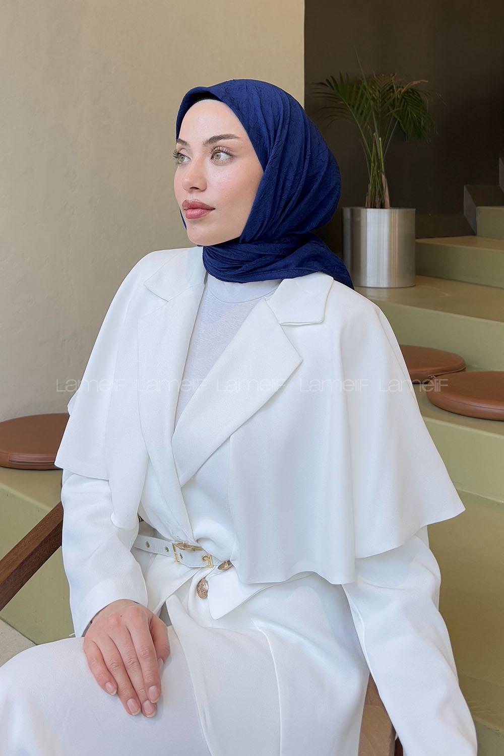 Midnight Blue Cotton Fabric Straight Scarf