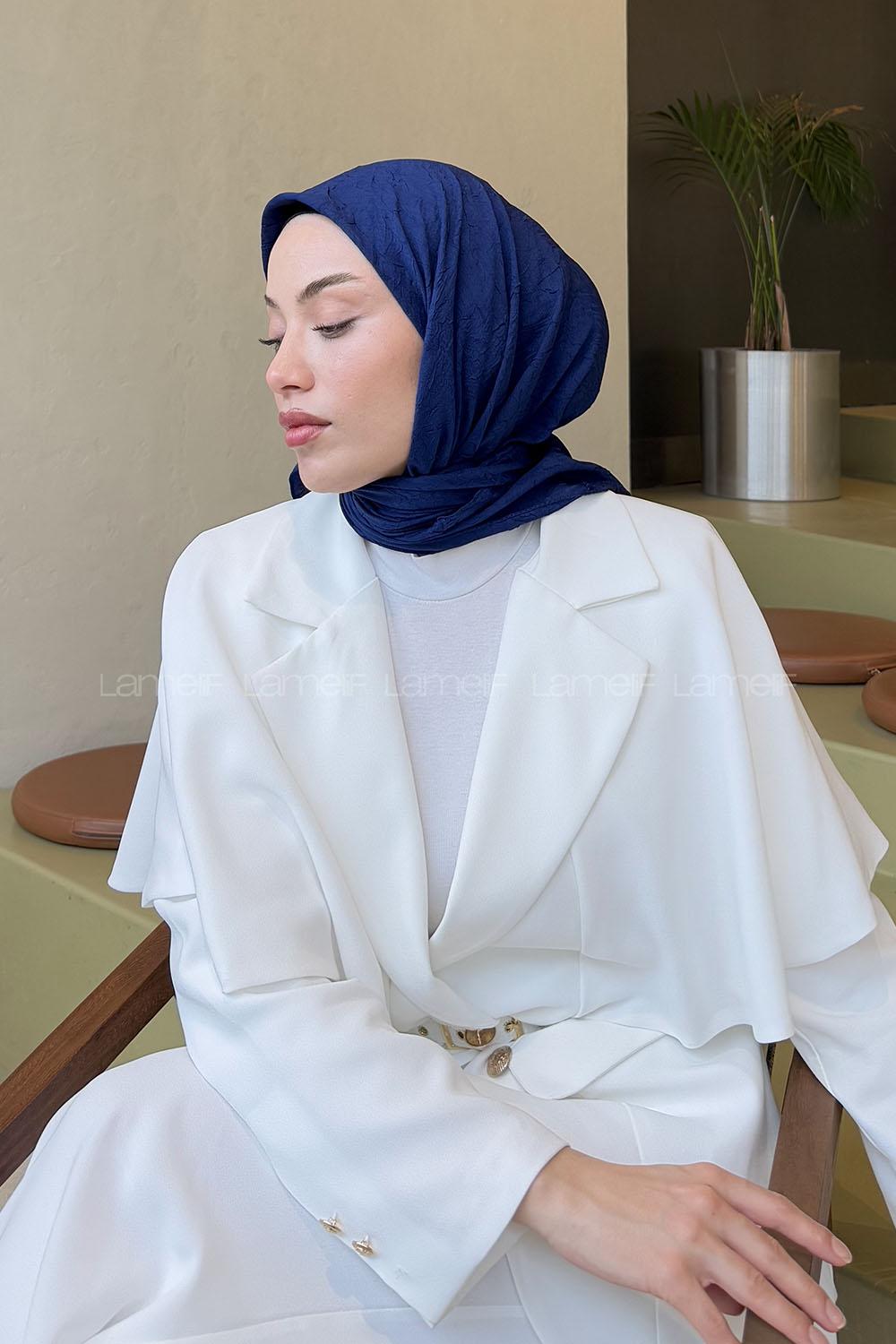 Midnight Blue Cotton Fabric Straight Scarf