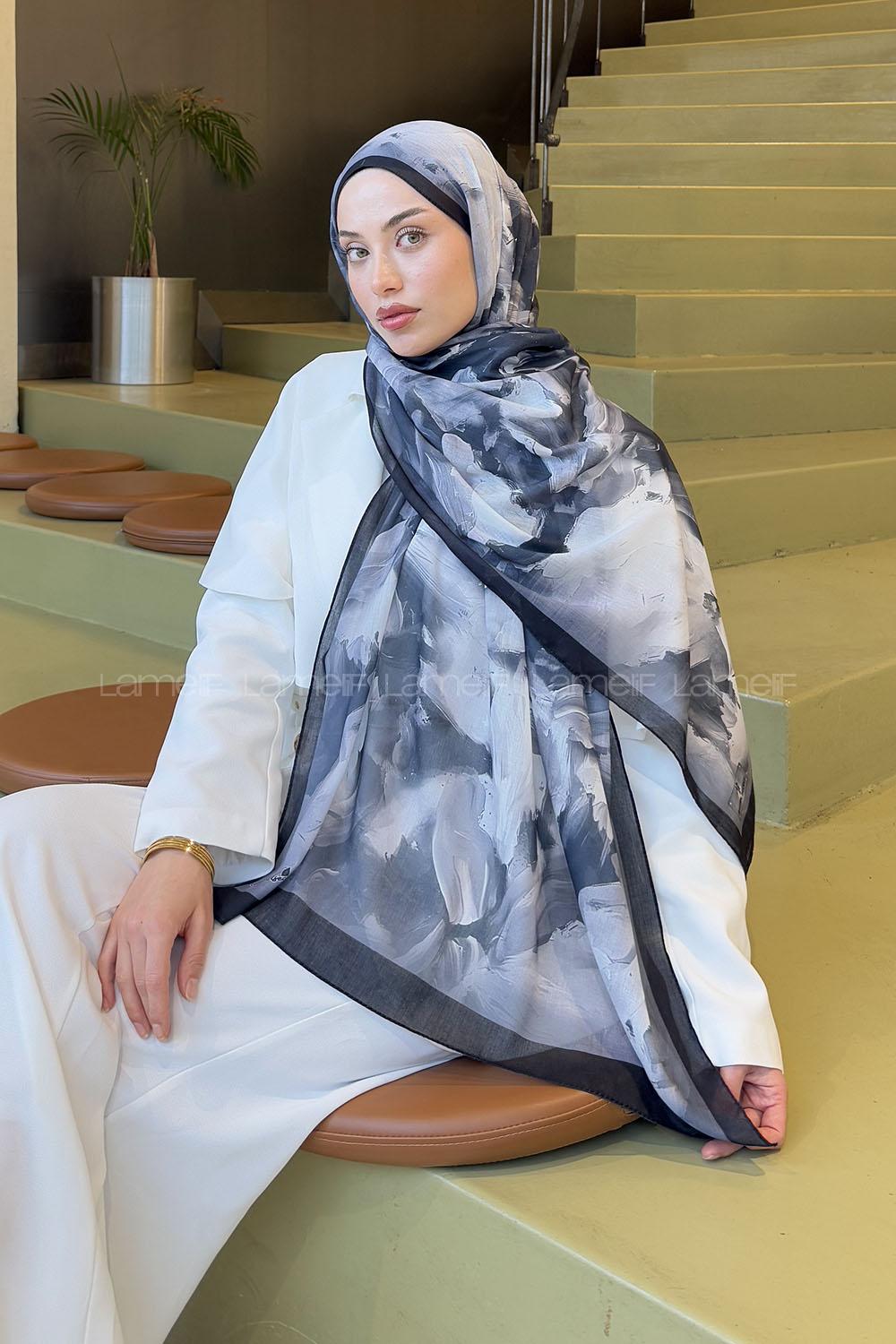 Lamelif Elegan Desen Soft Şal Siyah