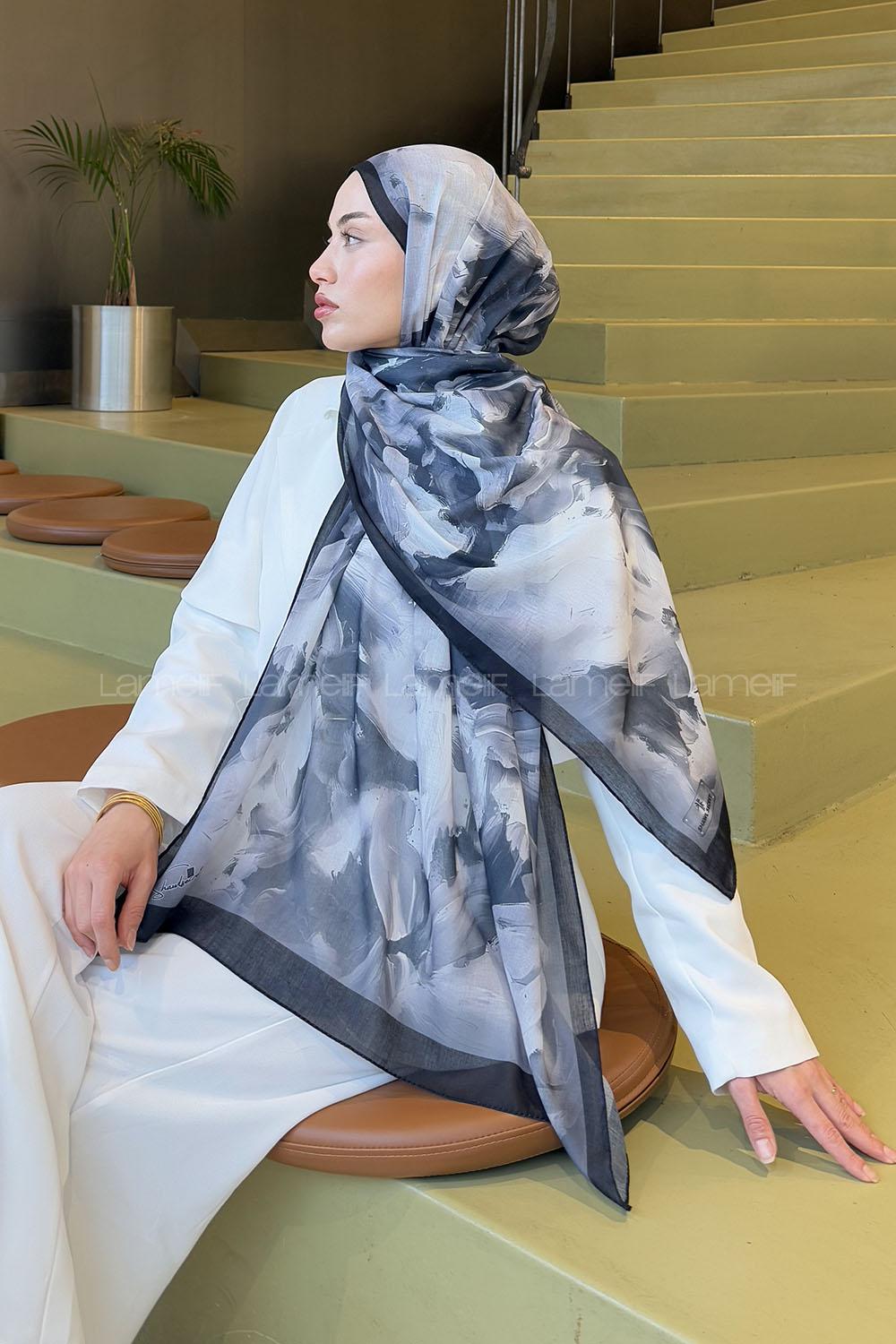 Lamelif Elegan Desen Soft Şal Siyah