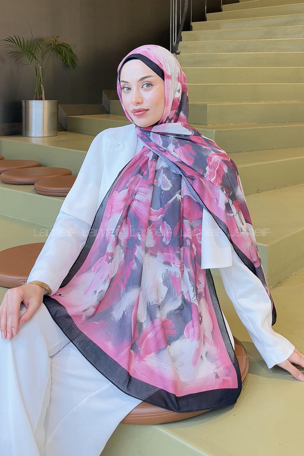 Lamelif Elegan Desen Soft  Şal Vişne