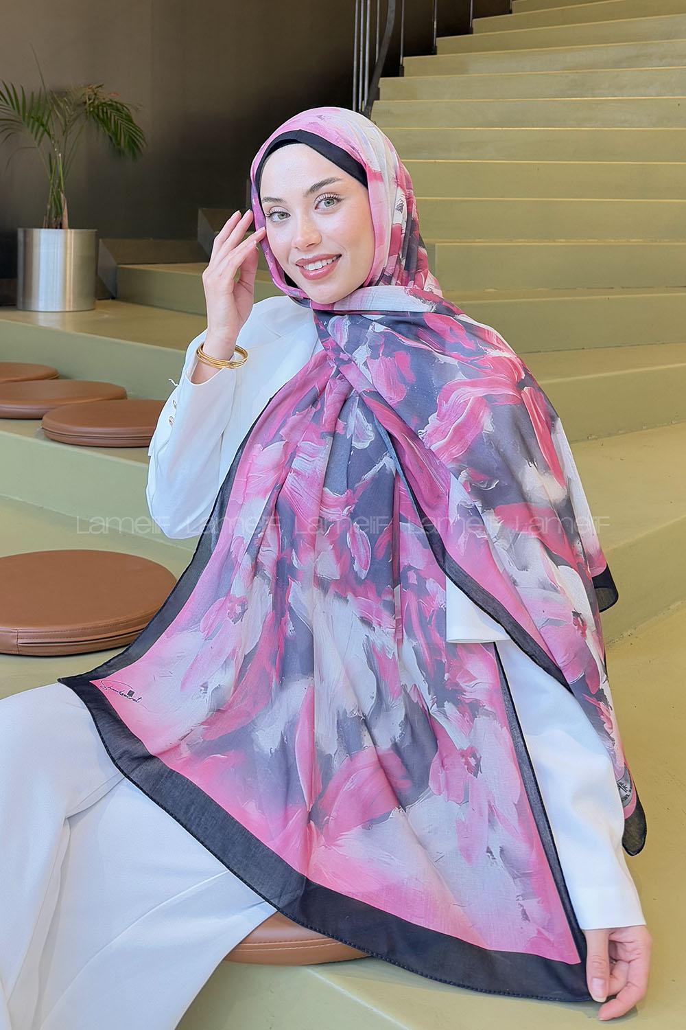 Lamelif Elegan Desen Soft  Şal Vişne