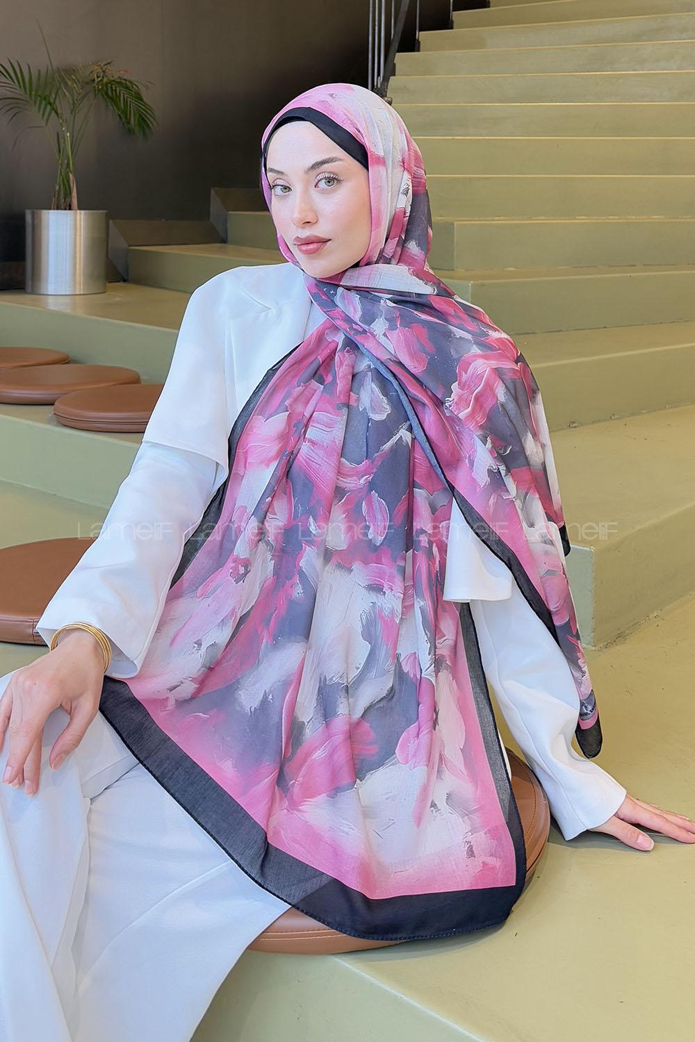 Lamelif Elegan Desen Soft  Şal Vişne