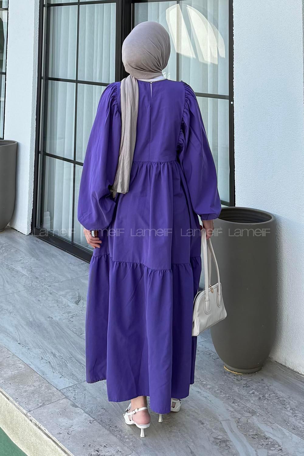 Purble Crew Neck Cotton Printed Dresess