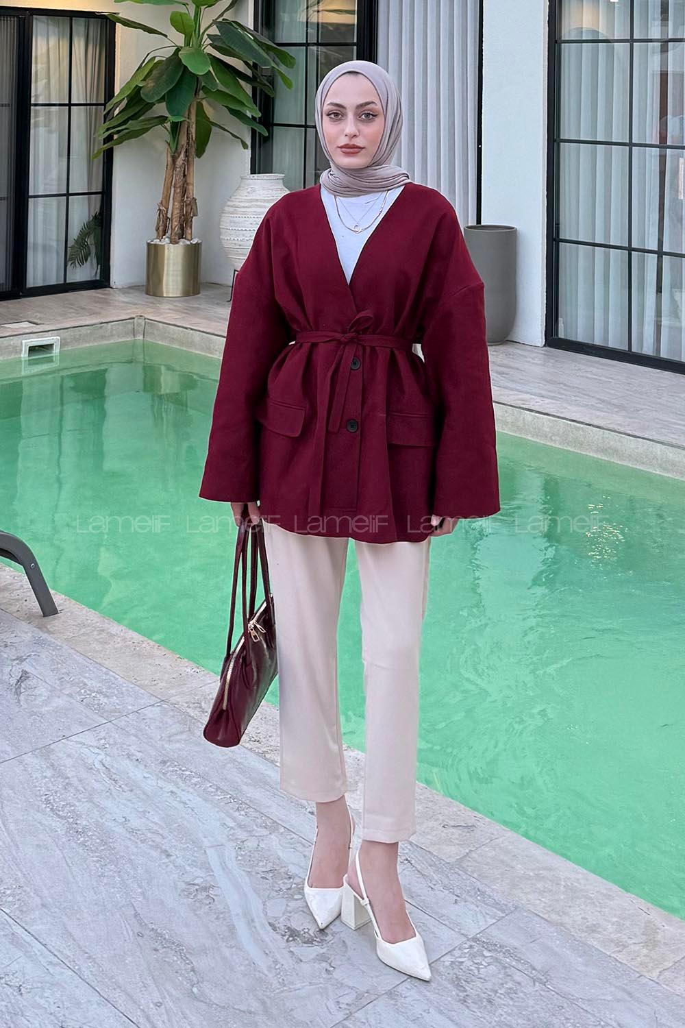 Lamelif Keten Ceket Bordo