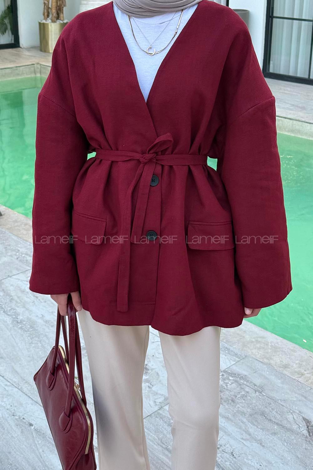 Lamelif Keten Ceket Bordo