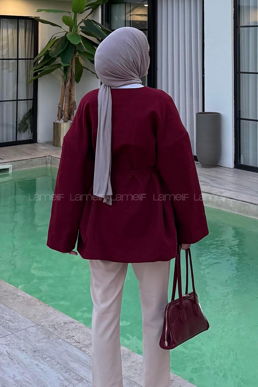 Lamelif Keten Ceket Bordo
