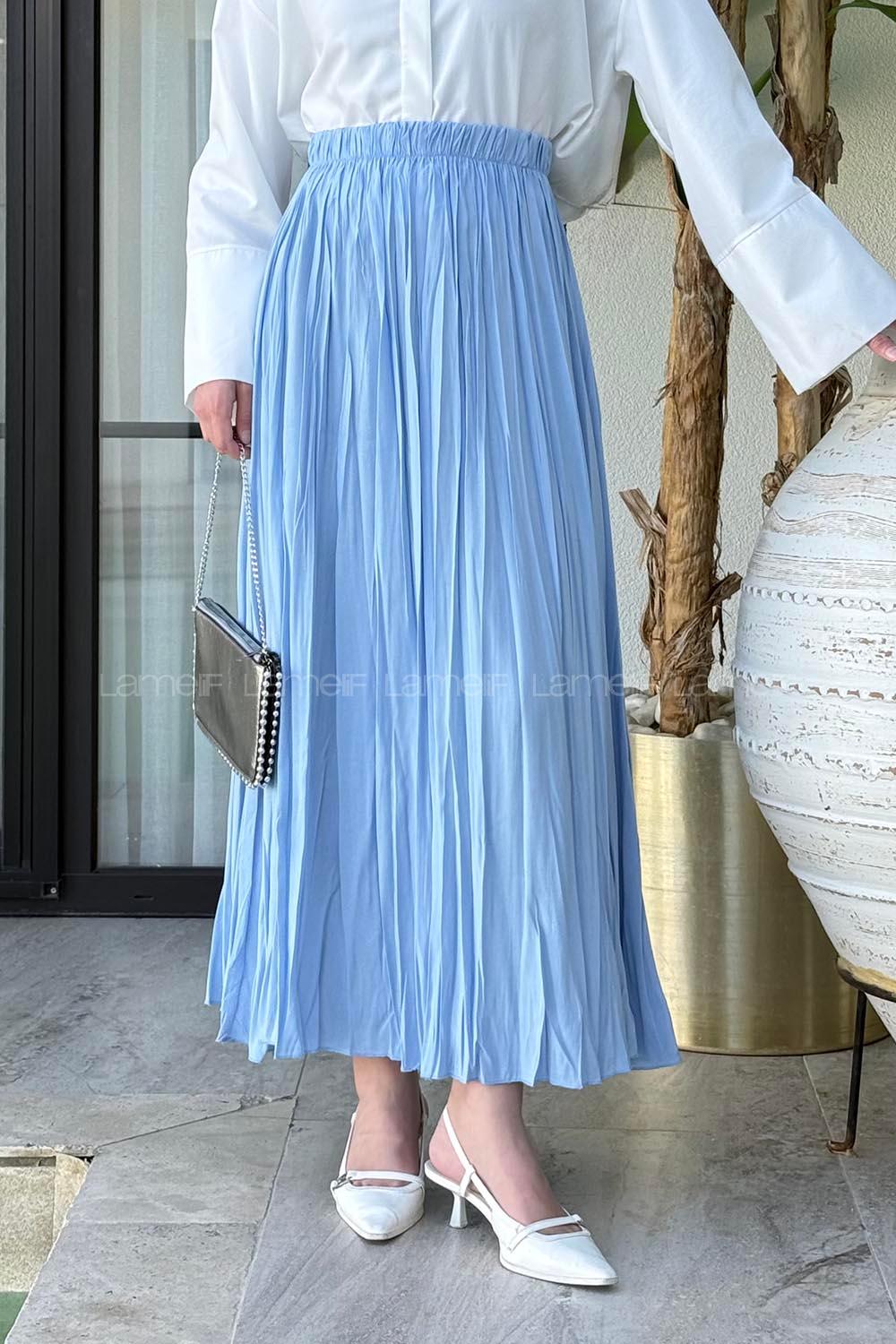 Lamelif Poplin Kraşlı Tesettür Etek Bebe Mavisi