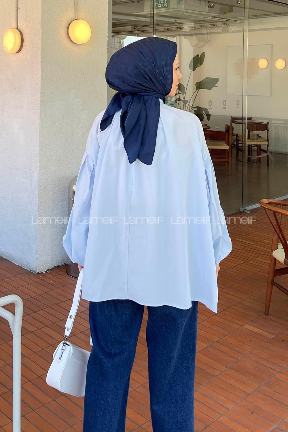 Lamelif Yaka Fular Detaylı Gömlek Bebe Mavisi