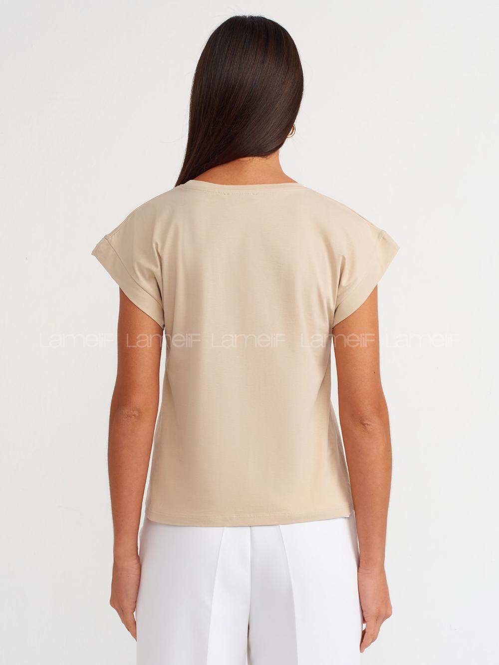 Lamelif DİLVİN 3504 Bisiklet Yaka Penye T-Shirt Ekru