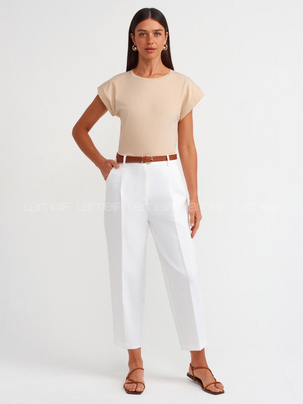 Lamelif DİLVİN 3504 Bisiklet Yaka Penye T-Shirt Ekru