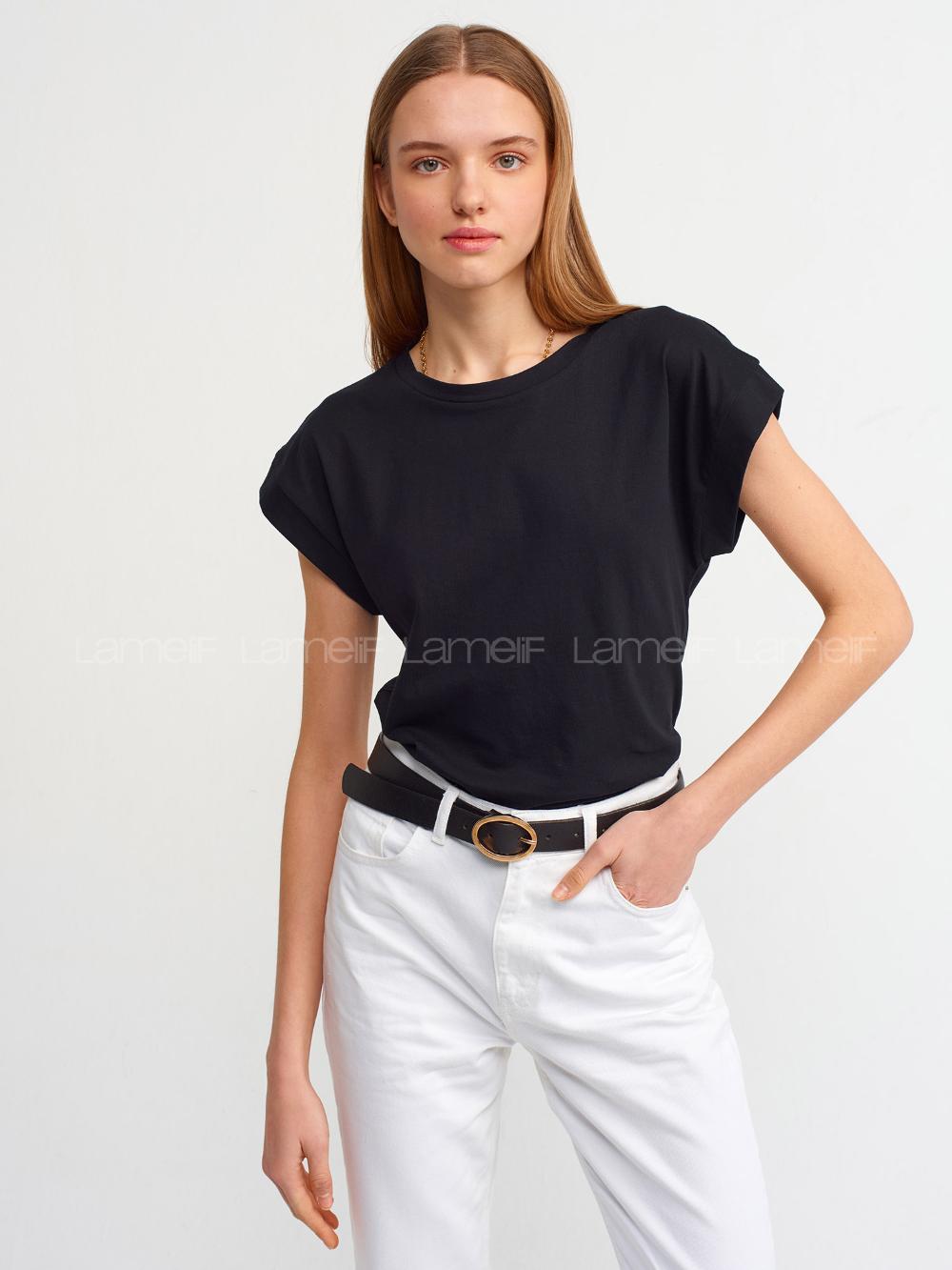 Lamelif DİLVİN 3504 Bisiklet Yaka Penye T-Shirt Siyah