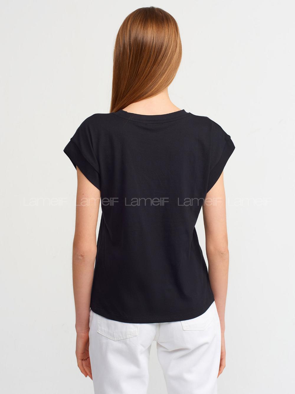Lamelif DİLVİN 3504 Bisiklet Yaka Penye T-Shirt Siyah