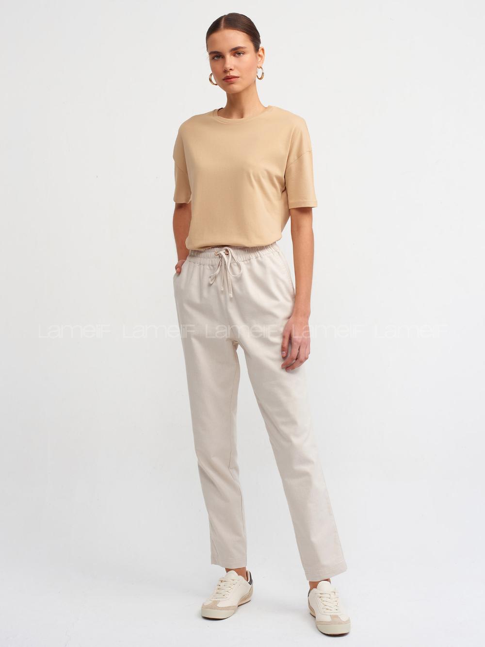 Beige Crew Neck Short Arm Cotton Fabric Unprinted T-shirt