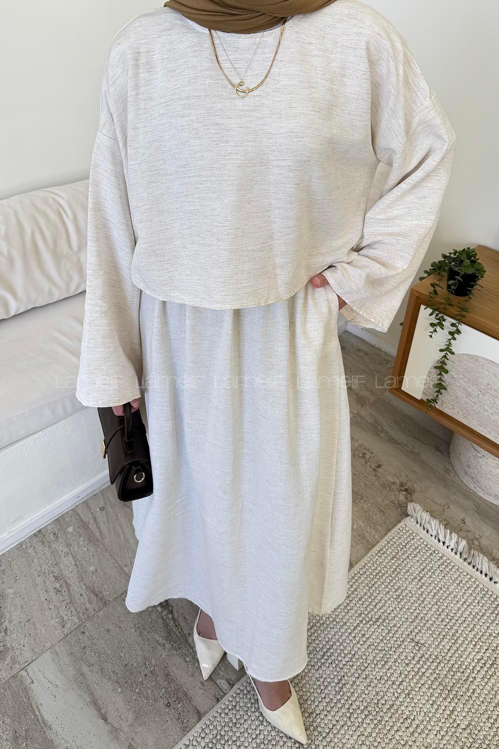 Lamelif Etekli Tesettür Takım Bej