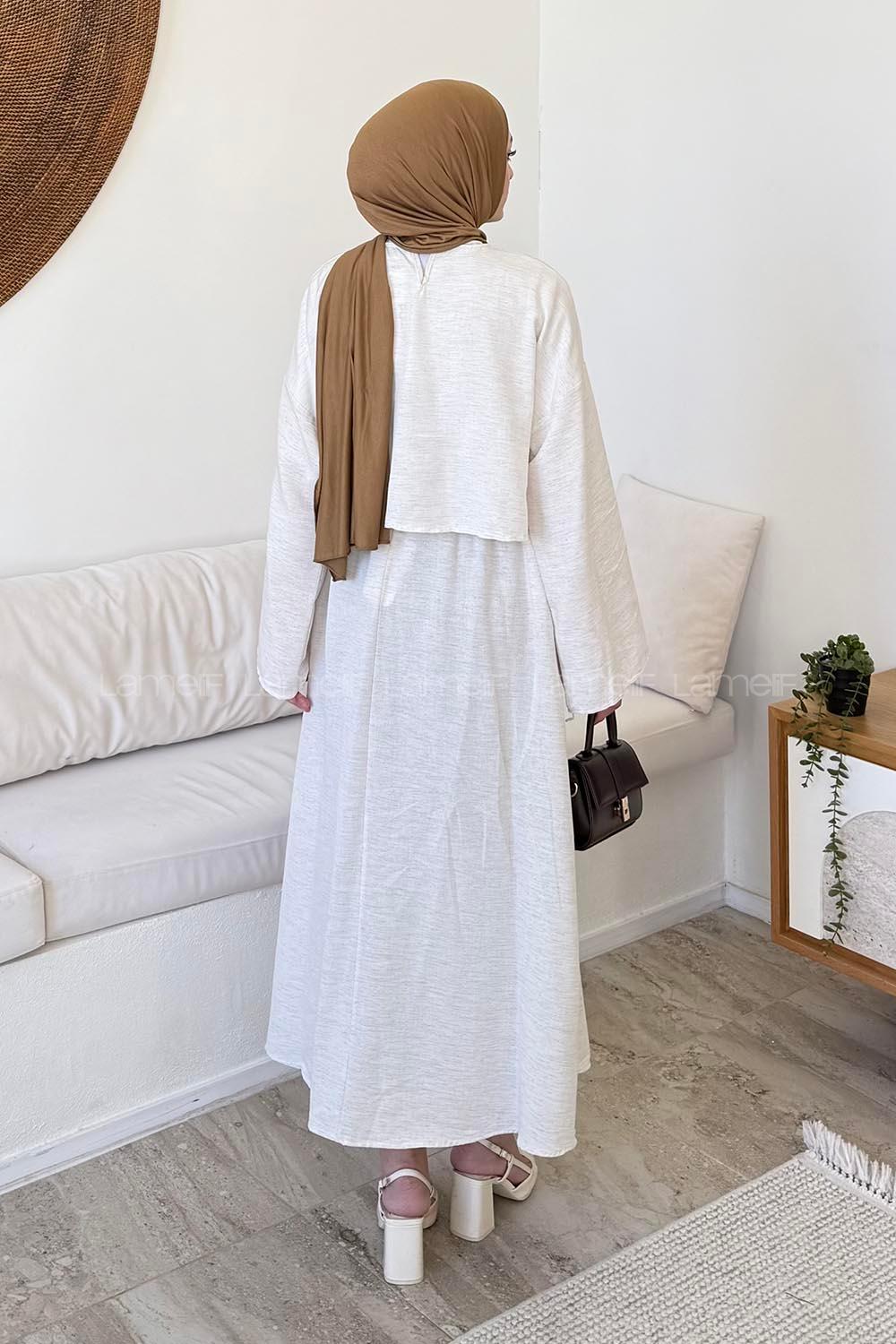 Lamelif Etekli Tesettür Takım Bej