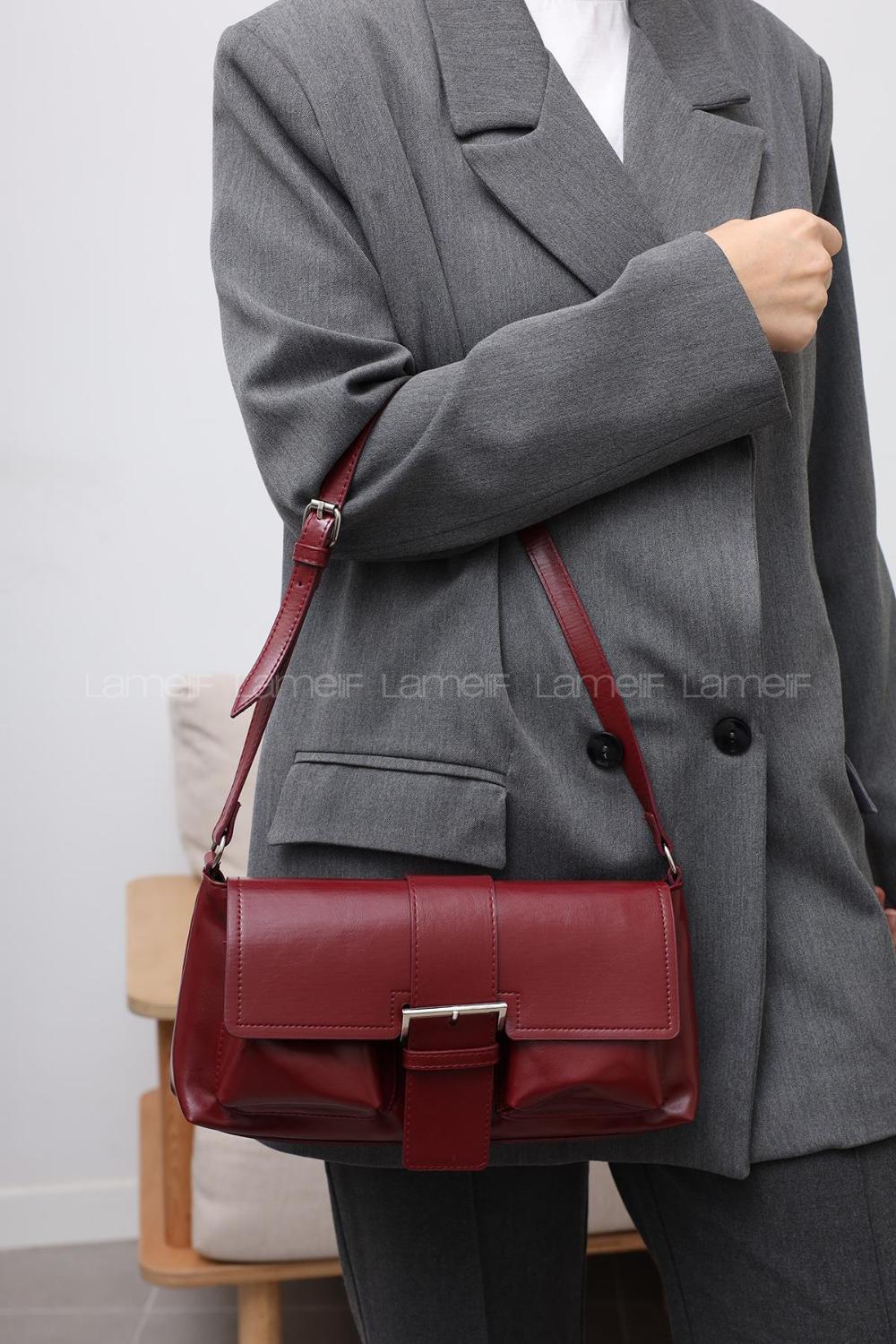 Lamelif Holly Kadın El ve Omuz Çantası Bordo