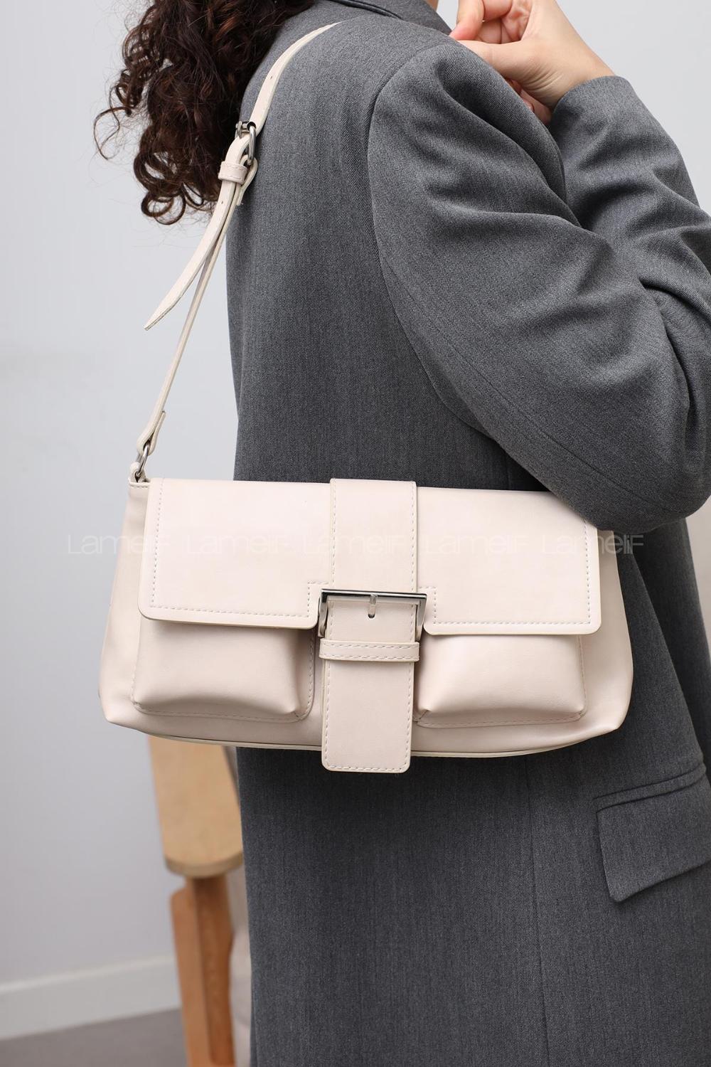 Lamelif Holly Kadın El ve Omuz Çantası Krem