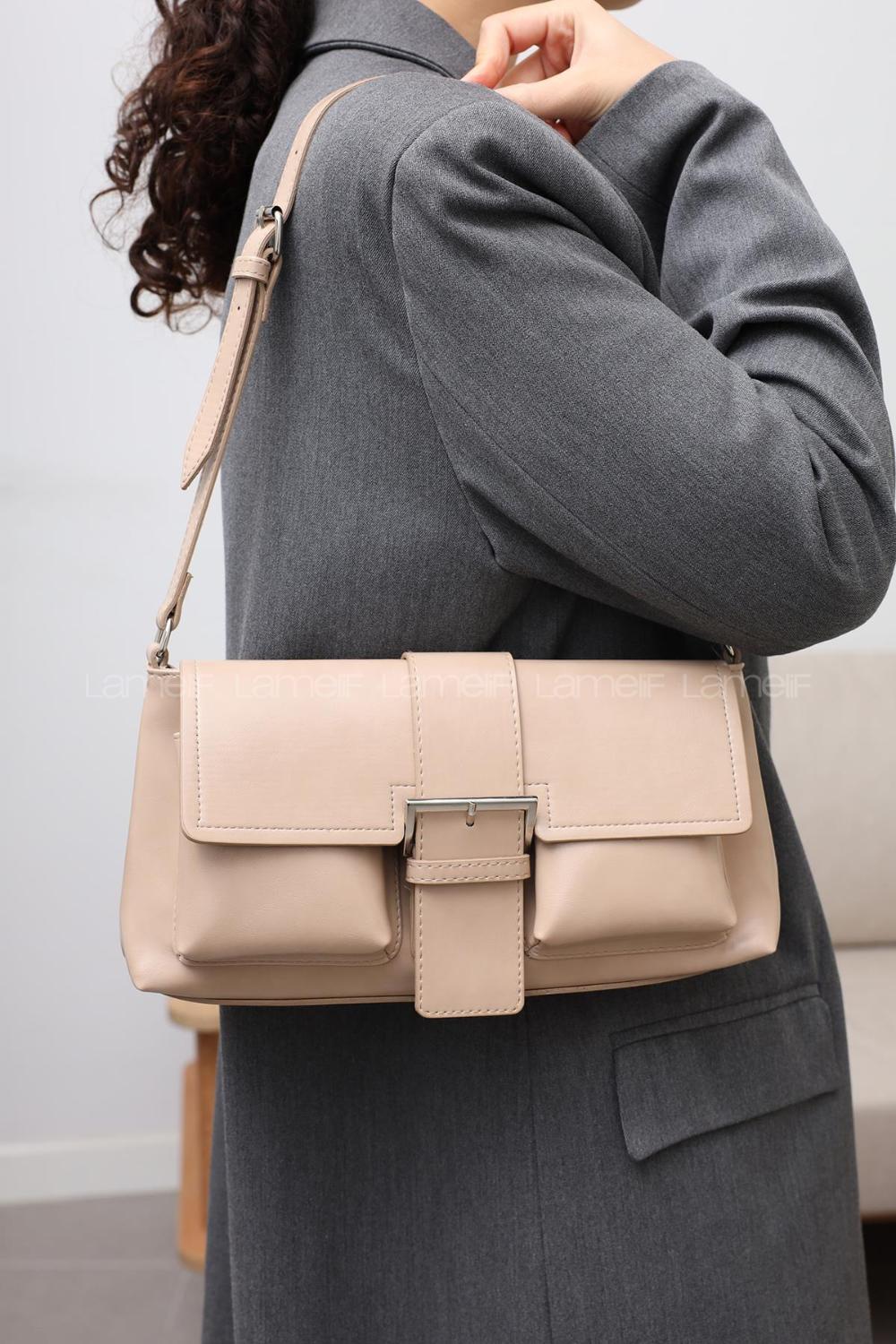 Lamelif Holly Kadın El ve Omuz Çantası Vizonrengi